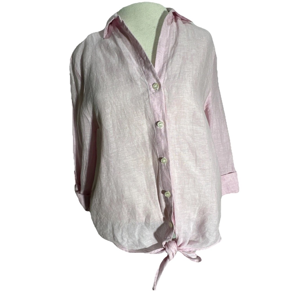 Saks Fifth Avenue Women's Pink 100% Linen Button-Down Shirt Petite Size S